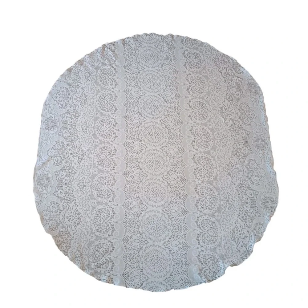 Vtg Oval Lace Tablecloth Grandma Cottage Chic Core 62.5 x 69.5
